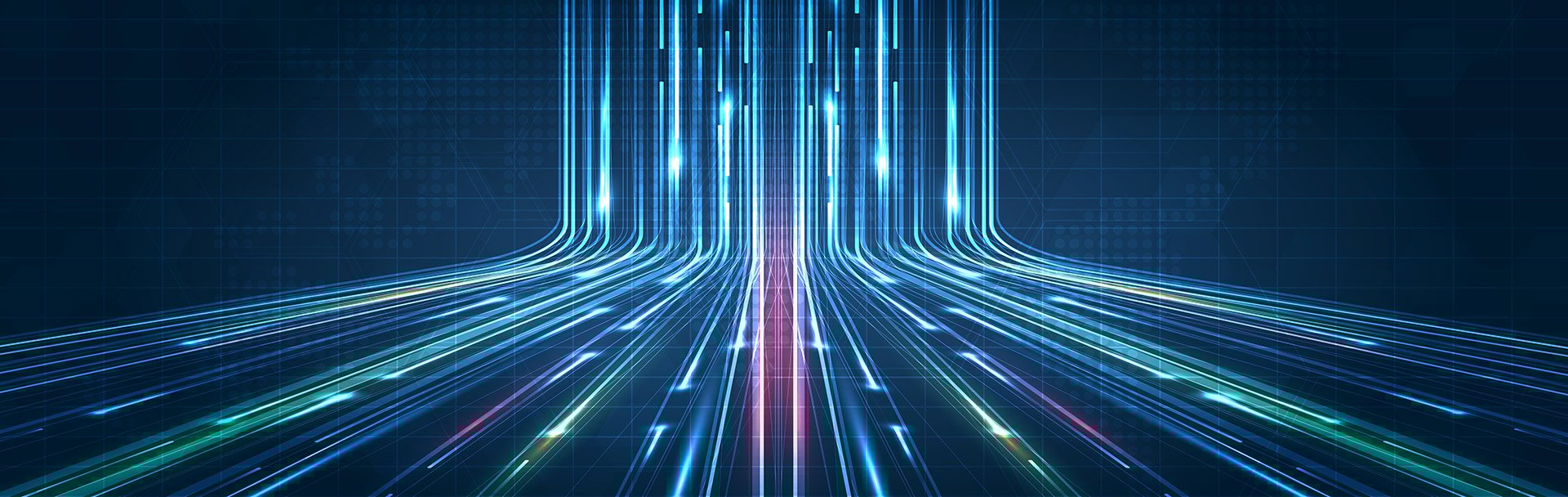 Abstracte visualisatie van datastromen in blauw en groen.