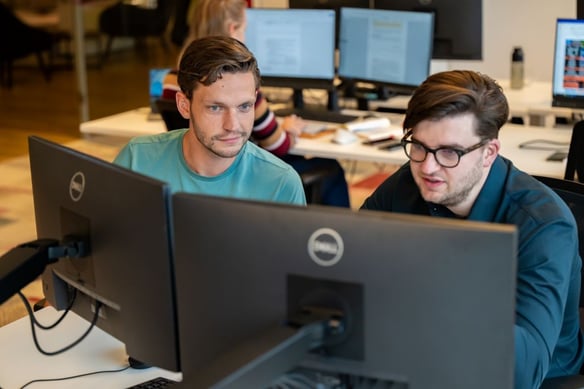 Roy achter de computer.