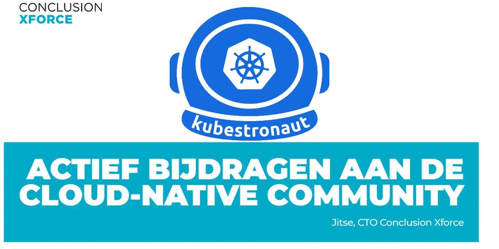 Kubestronaut-logo met de tekst ‘Actief bijdragen aan de cloud-native community’.