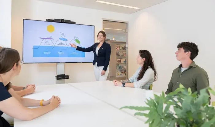 vrouw presenteert aan groep