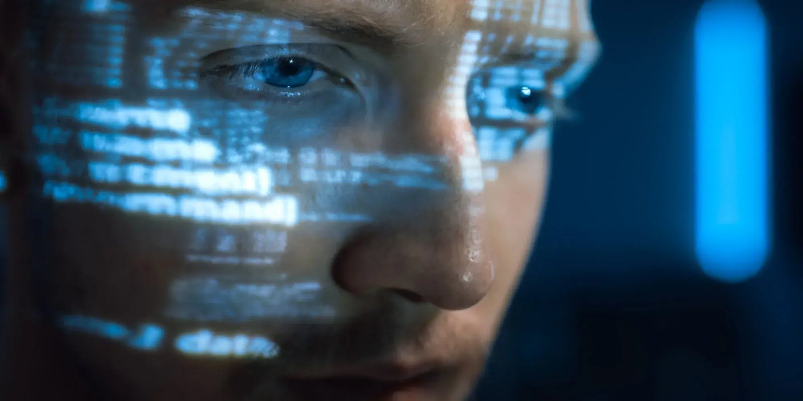 Man with AI illustration on face.