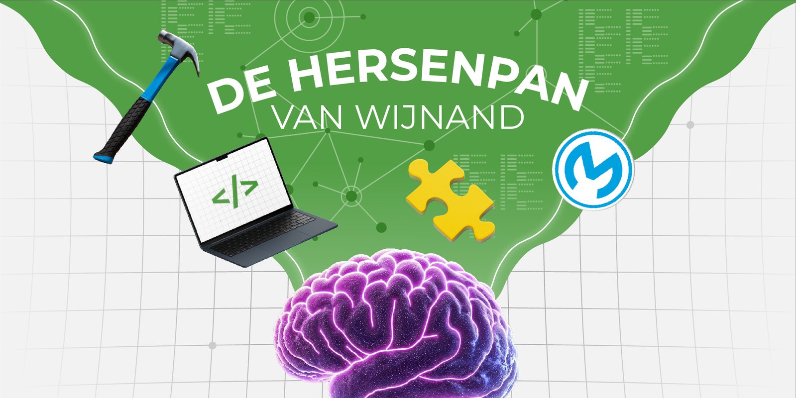 Afbeelding van hersenpan met ict illustraties.