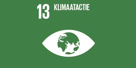 Icoon van SDG 13 Klimaatactie met een oog en wereldbol op groene achtergrond.