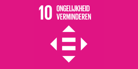 pictogram van SDG 10 met de tekst ongelijkheid verminderen