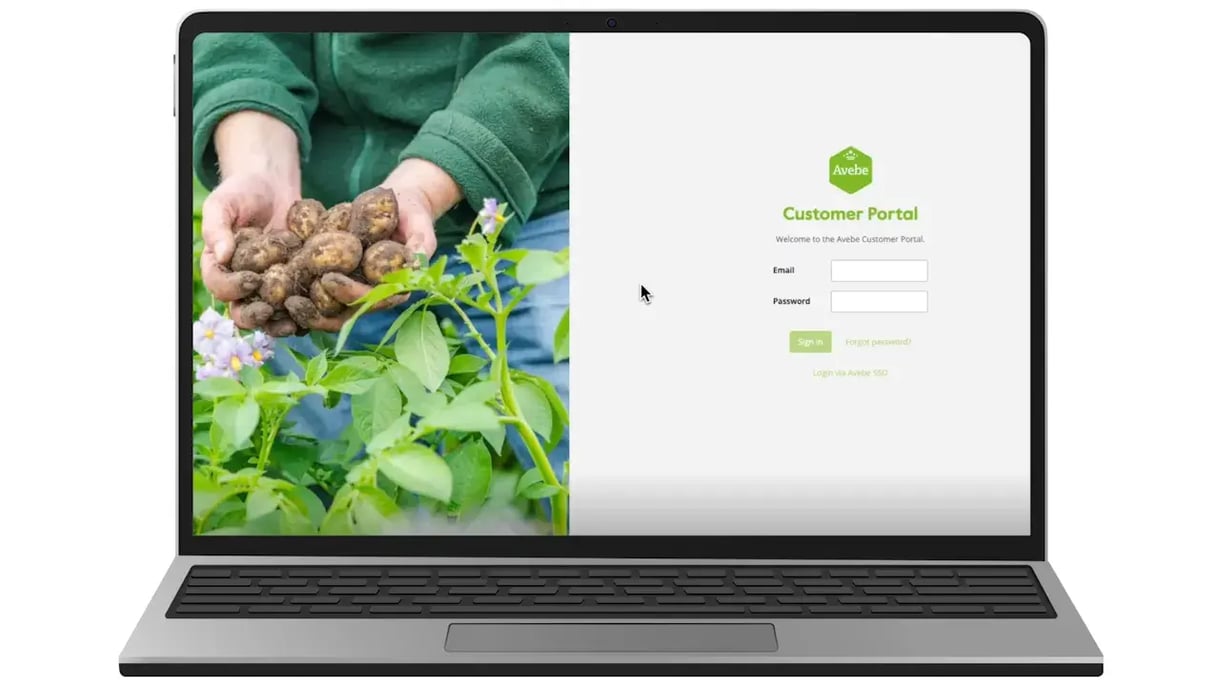 foto laptop met op scherm Avebe customer portal