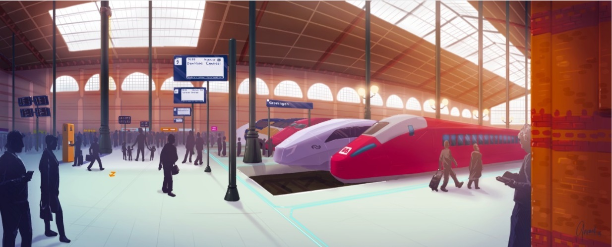 Illustratie van een metrostation met verschillende mensen op het perron