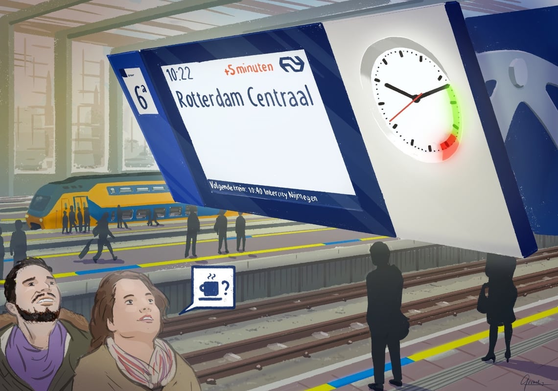 Illustratie van een metrostation met verschillende mensen op het perron