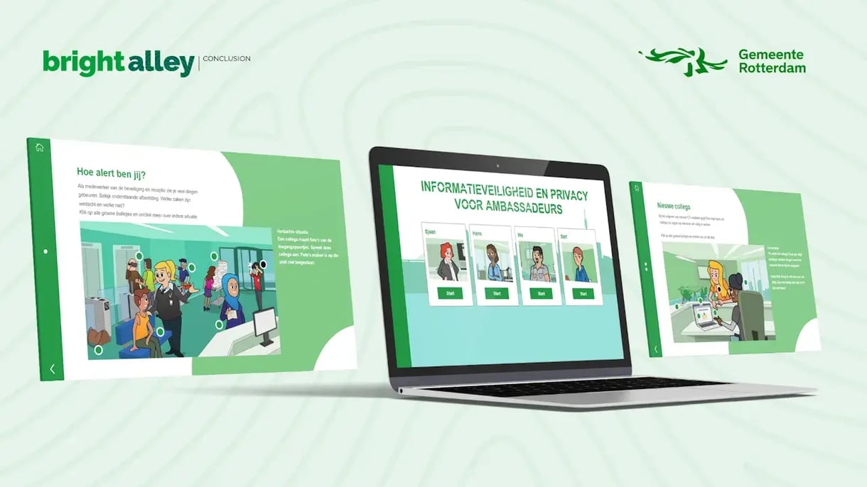 Computerschermen laten de informatieveiligheid app van Gemeente Rotterdam zien 2
