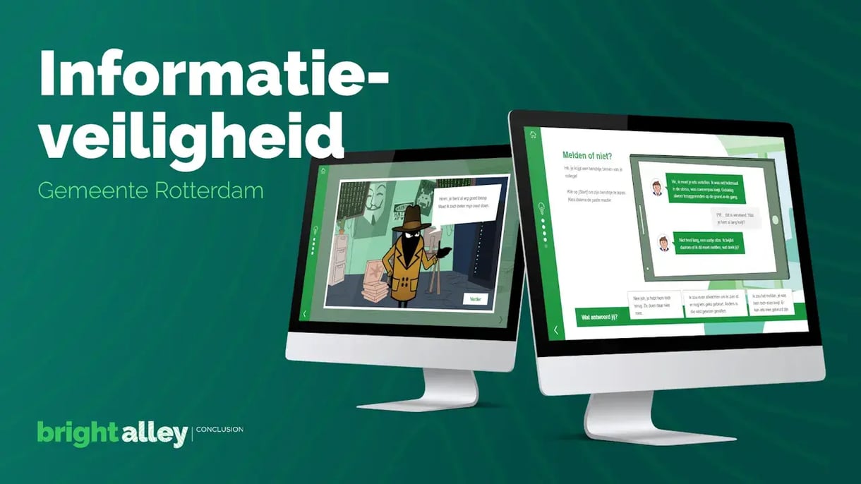 Computerschermen laten de informatieveiligheid app van Gemeente Rotterdam zien