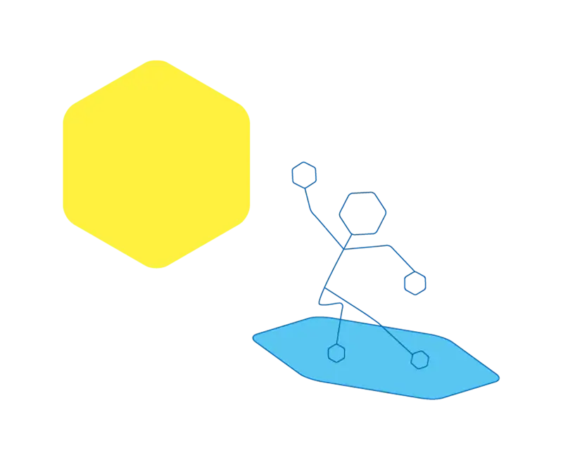 illustratie van poppetje op surfboard
